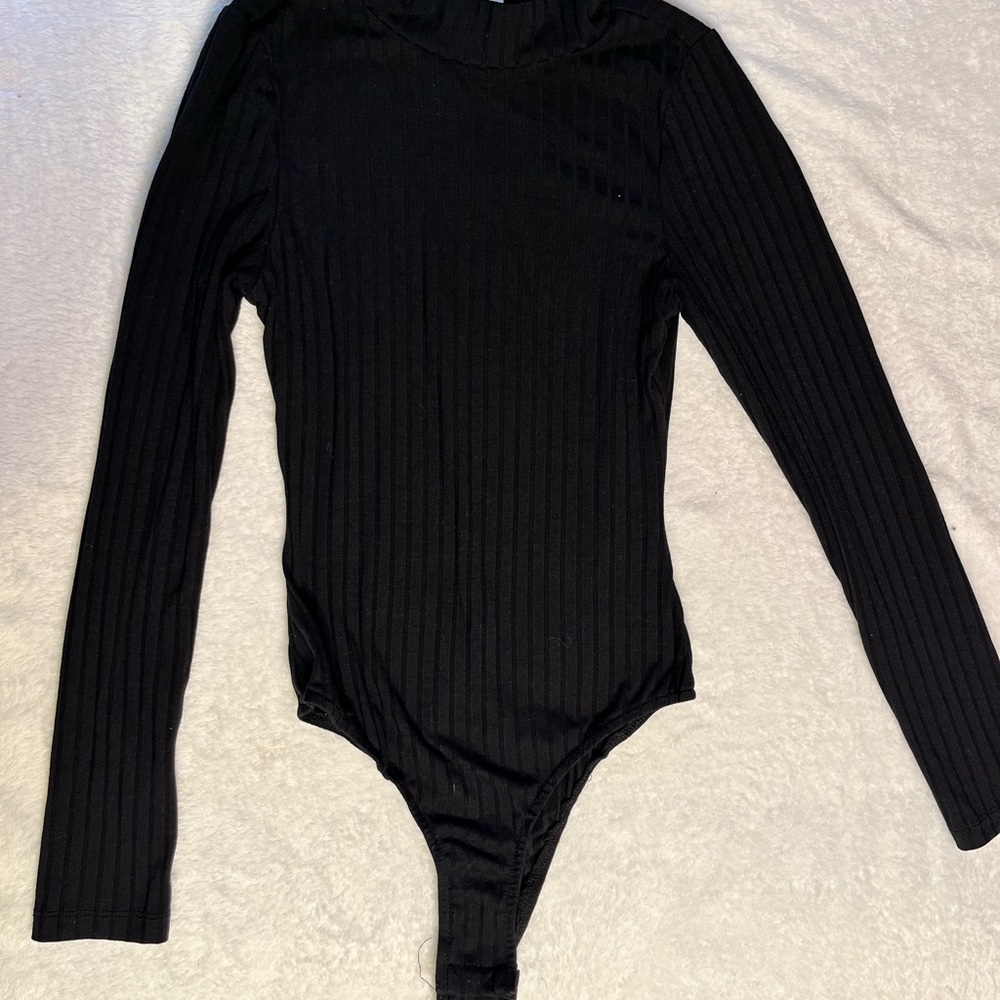 Princess Polly Black Ribbed Long Sleeve Bodysuit